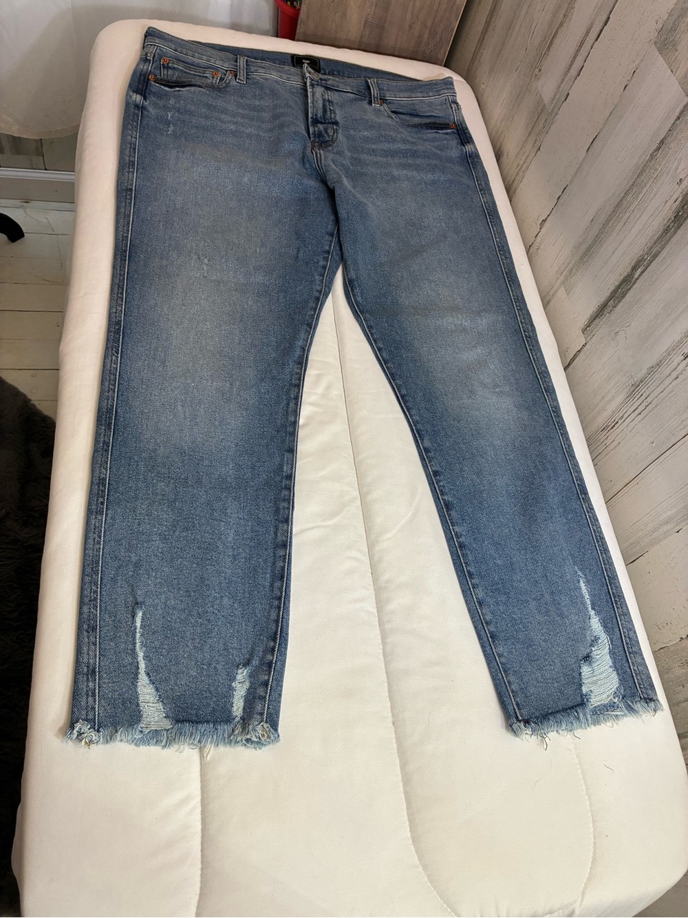 GAP Mid Blue Frayed Hem Cropped Jeans